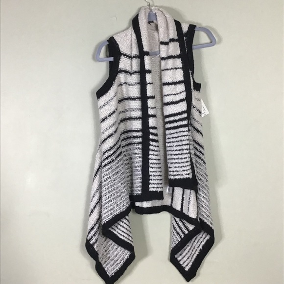 a.n.a. Women's Boho Chic Wool Blend Knit Open Duster Vest, Medium, Cream / Black - Picture 5 of 10